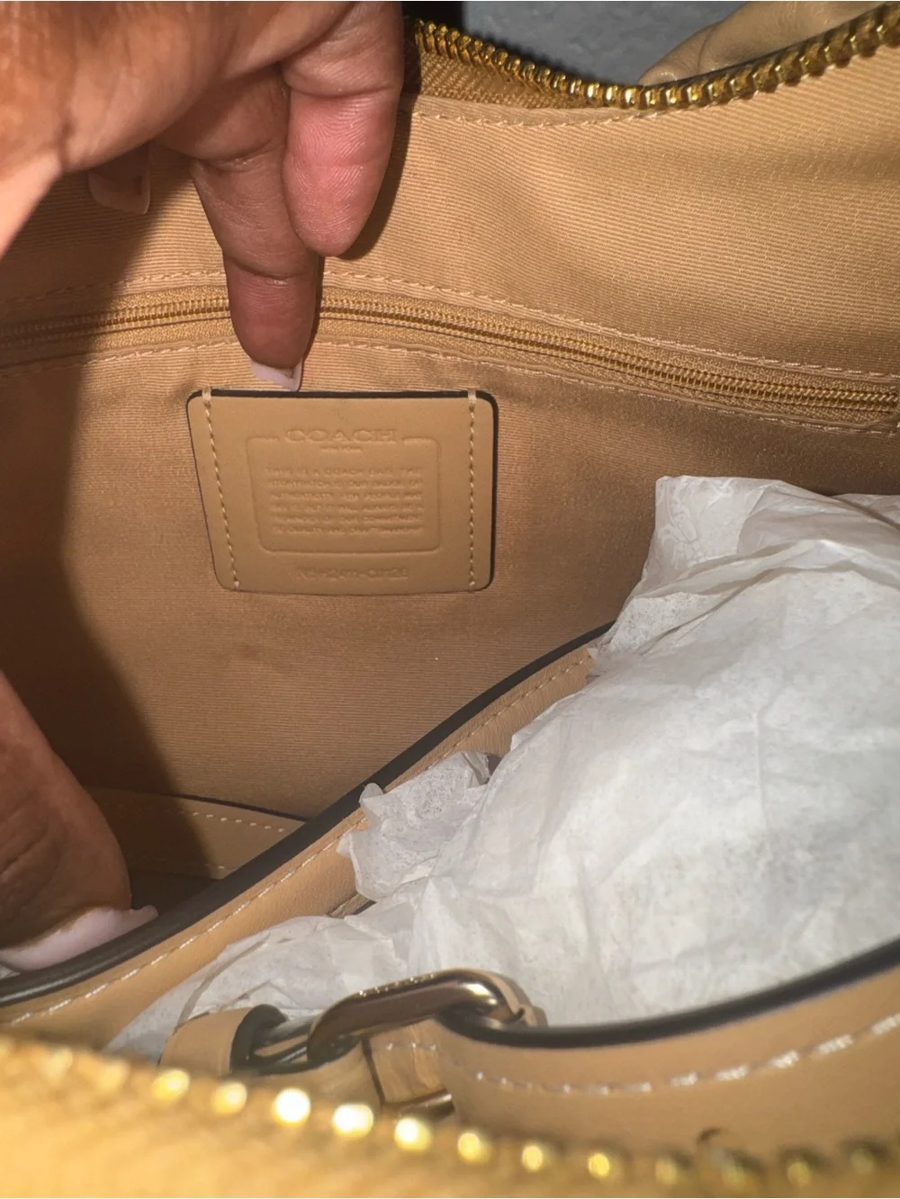 Coach Teri Hobo Smooth Leather Shoulder Bag in Tan